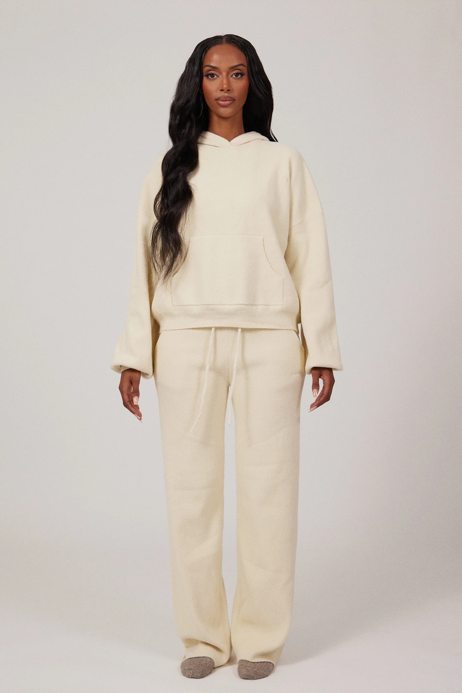 The Mars Soft Knit Straight Leg Joggers in Cream - Image 2