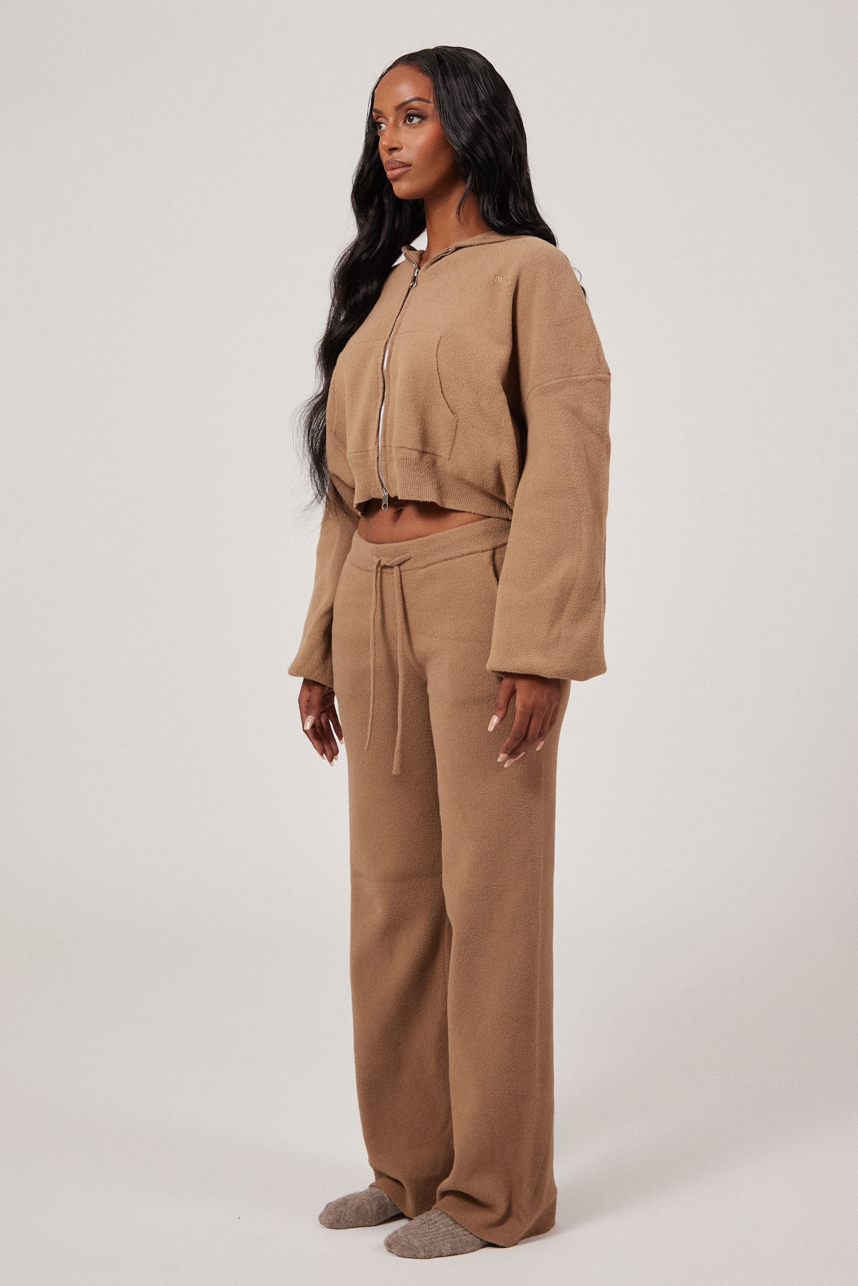 The Mars Soft Knit Straight Leg Joggers in Mocha - Image 2