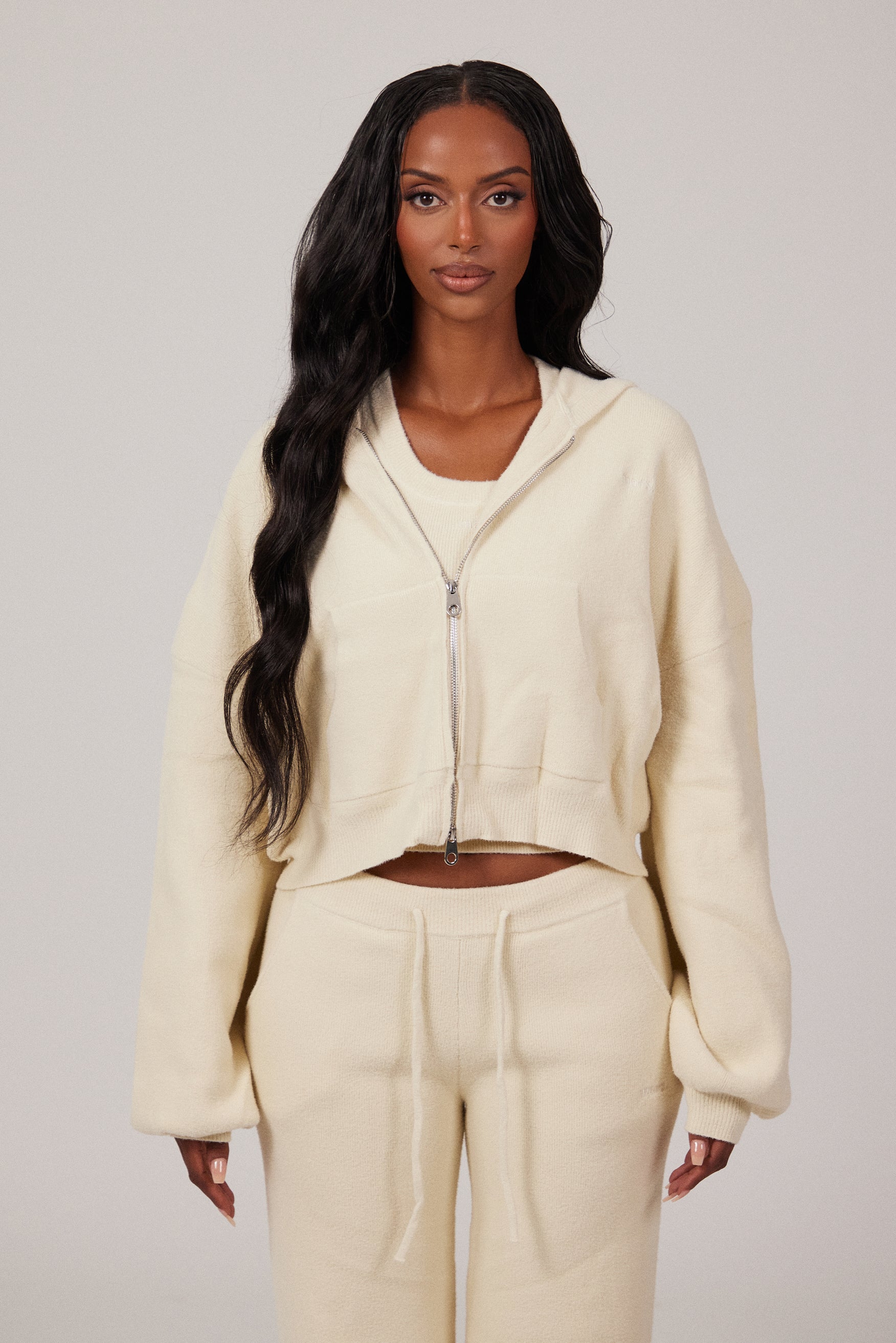 The Mars Soft Knit Zip Hoodie in Cream