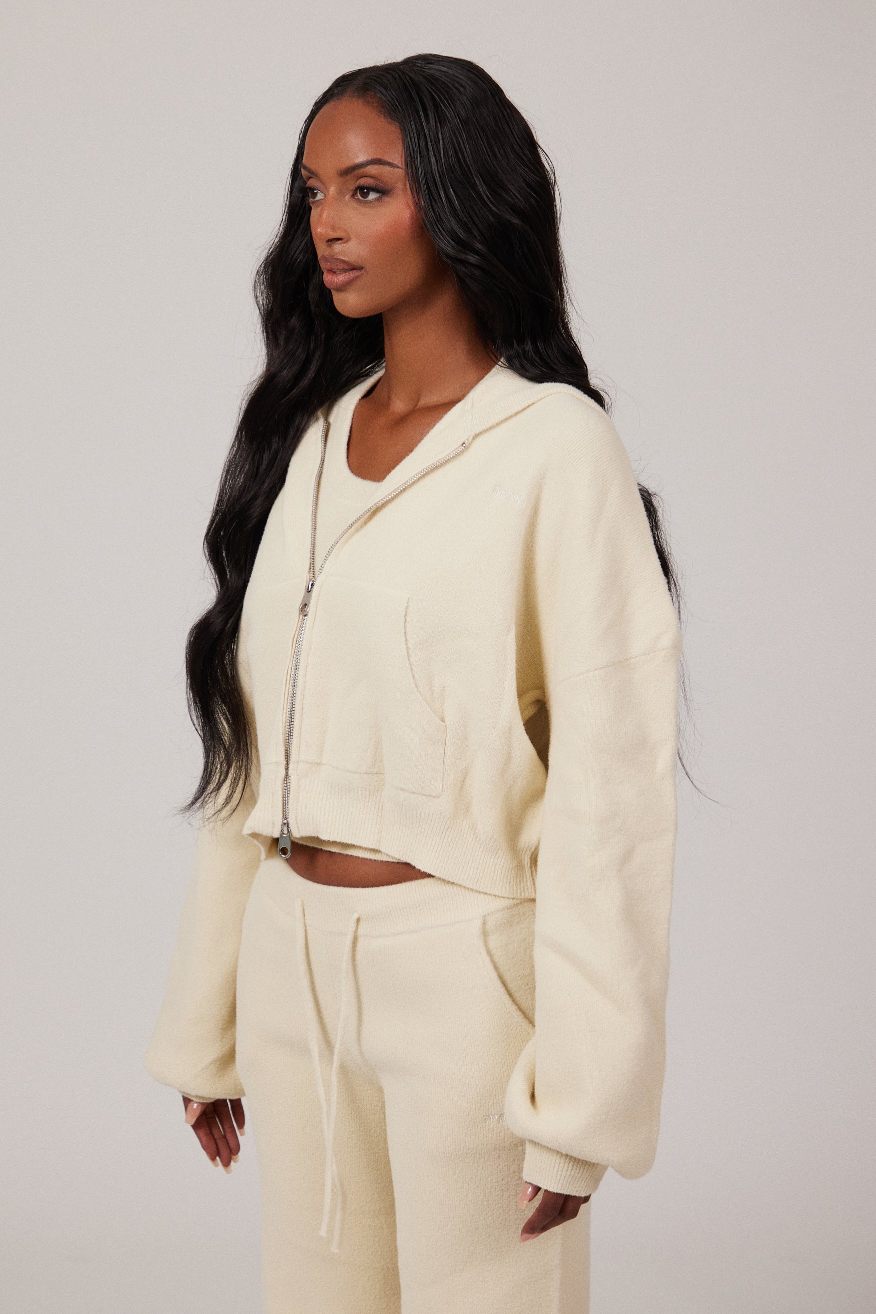 The Mars Soft Knit Zip Hoodie in Cream - Image 3