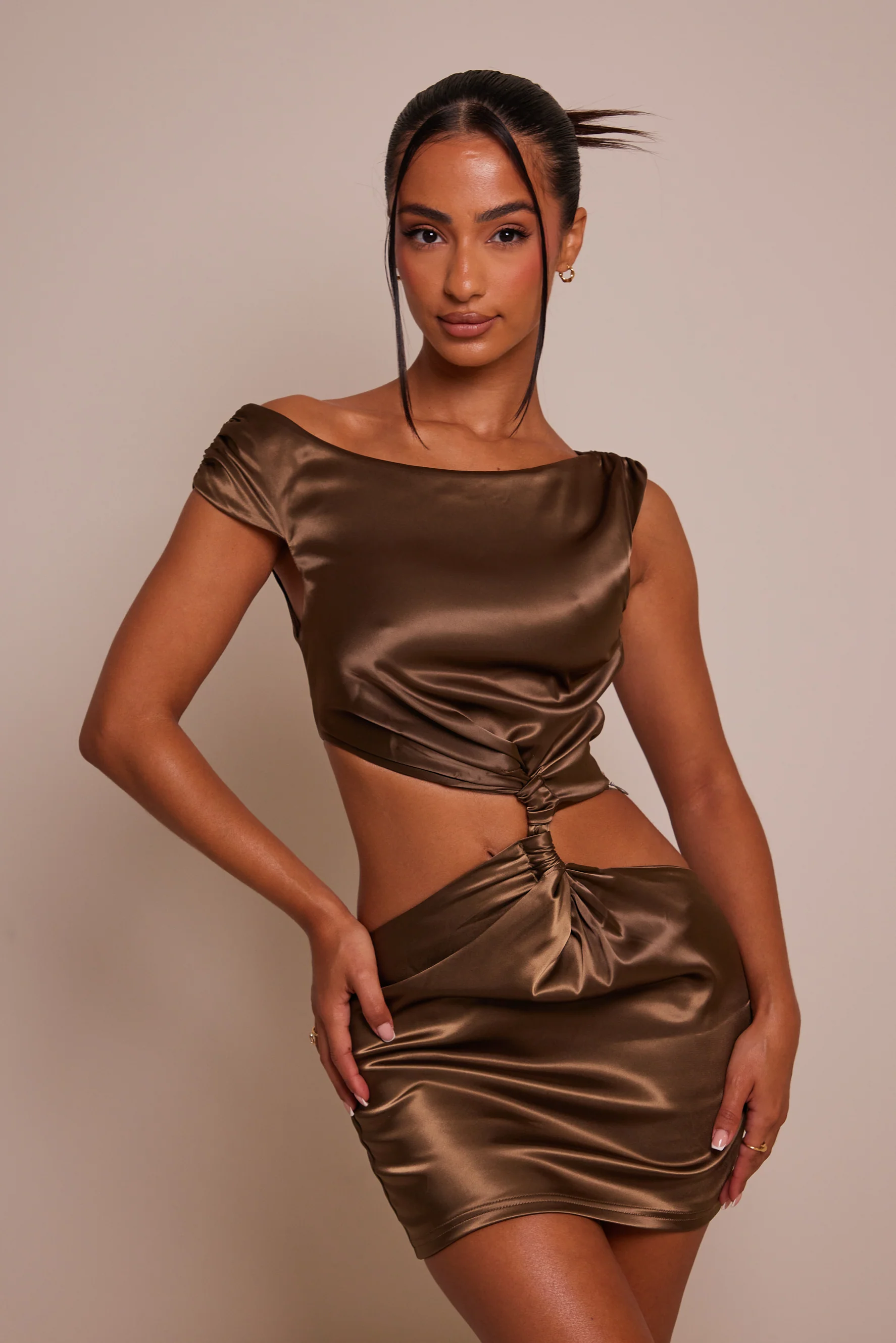 The Off Shoulder Cut Out Mini in Olive - Image 10