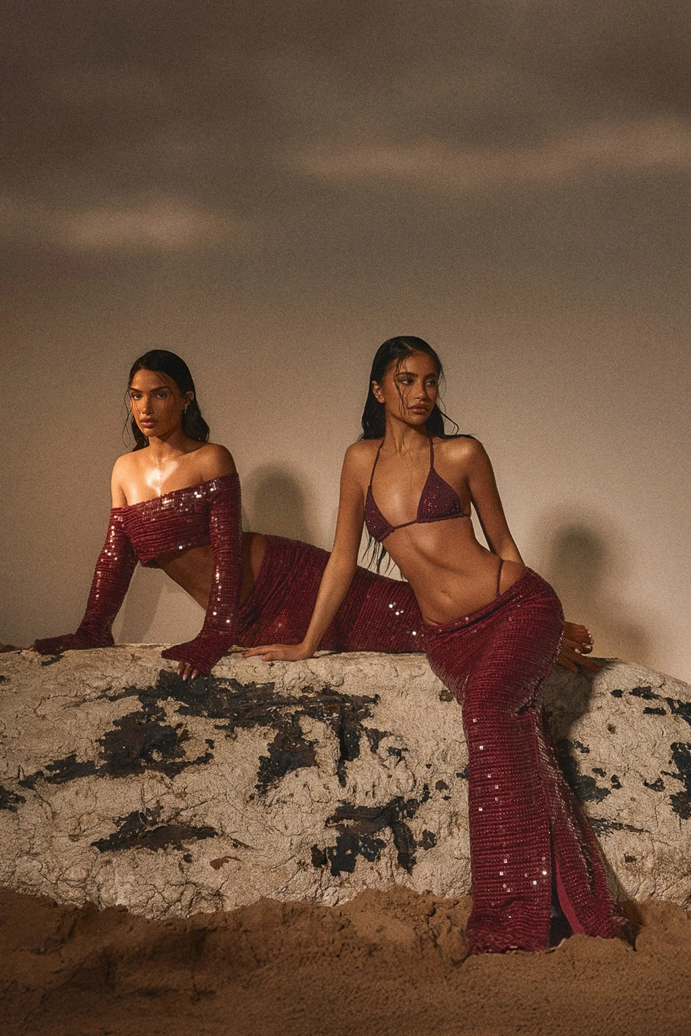 The Nia Sequin Maxi Skirt Set in Wine - Image 5