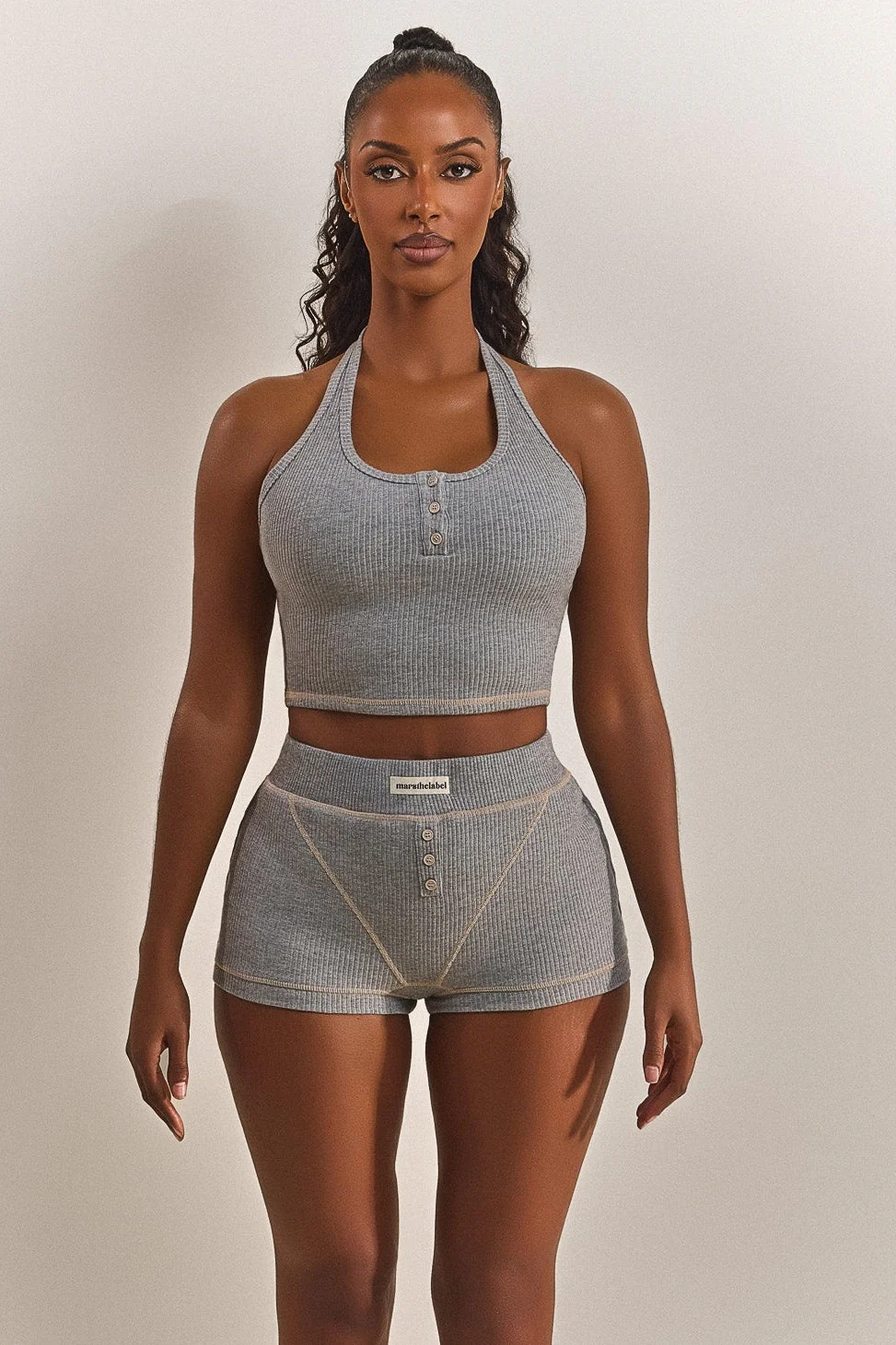 The Ribbed Vest Top in Grey - Image 2