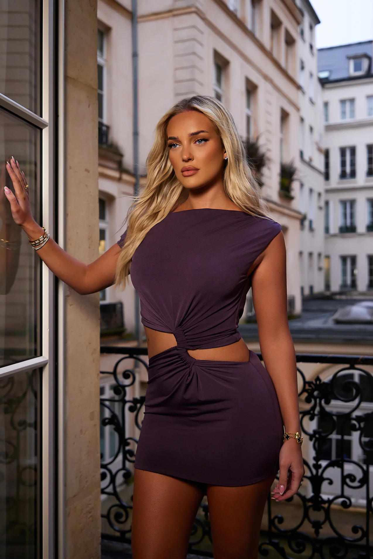 The Ruche Cut Out Detail Mini in Purple - Image 4