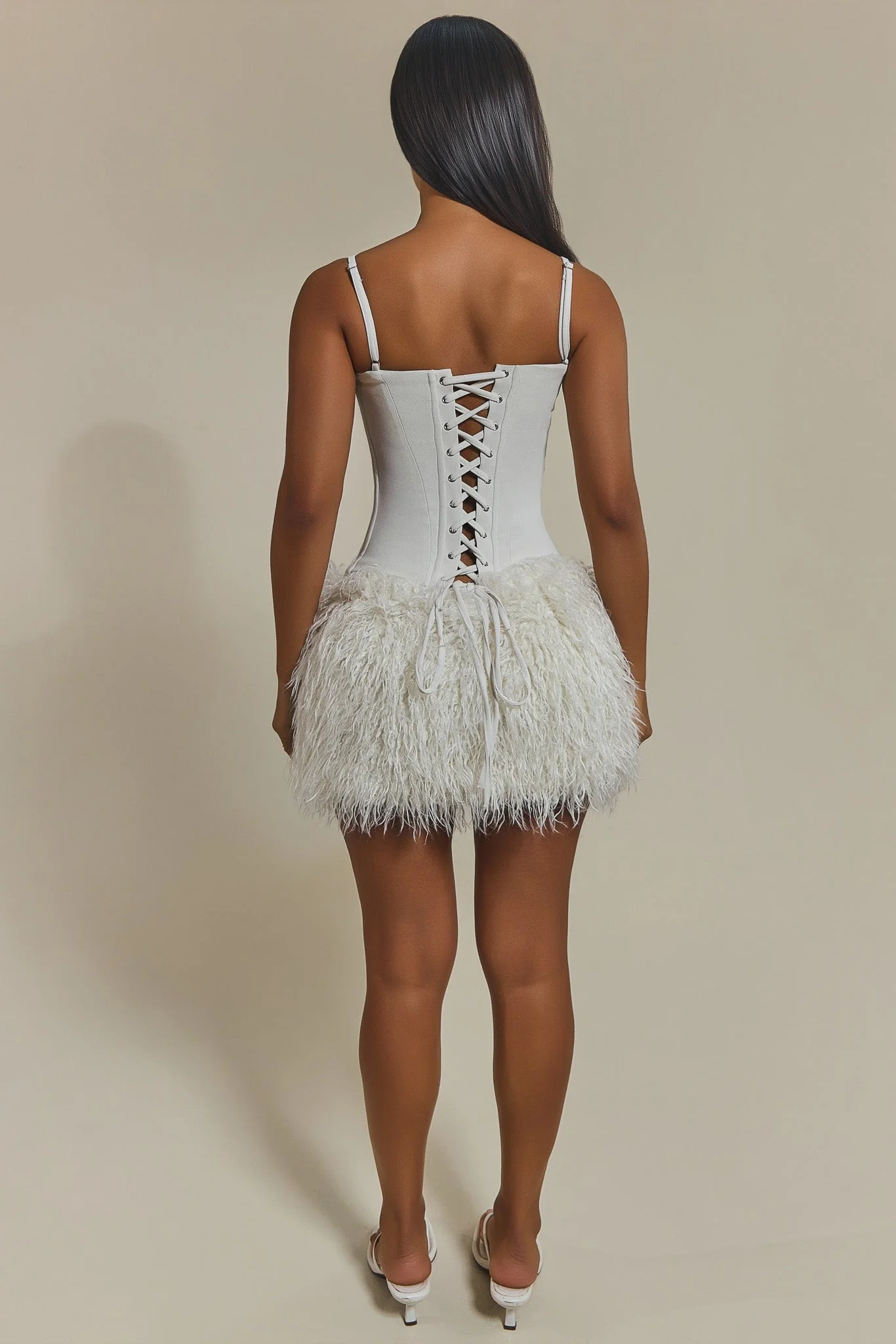 The Sabrine Fur Shrug and Mini Skirt Set in Cream - Image 5