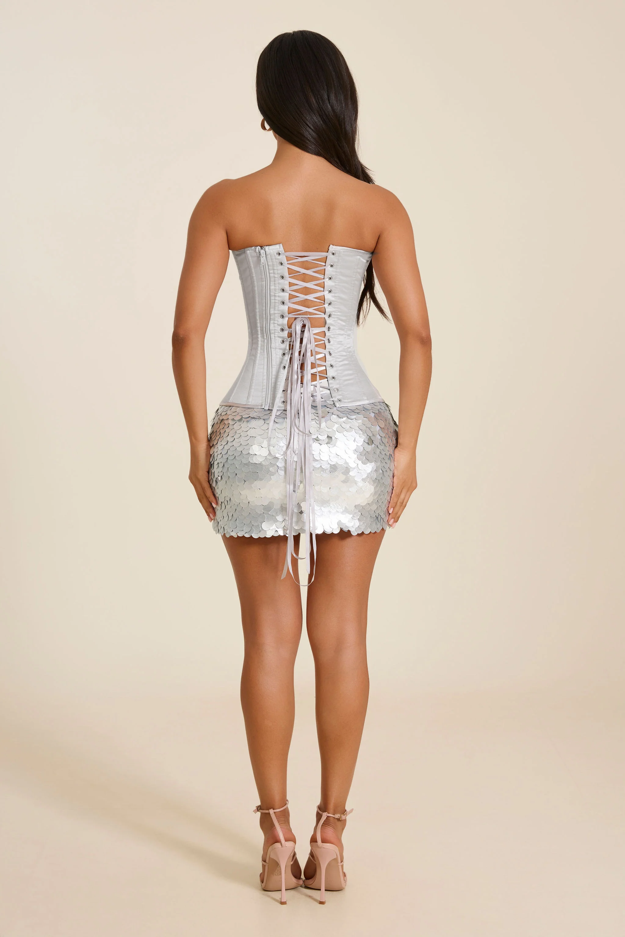 The Sasha Satin Corset Top in Silver - Image 8