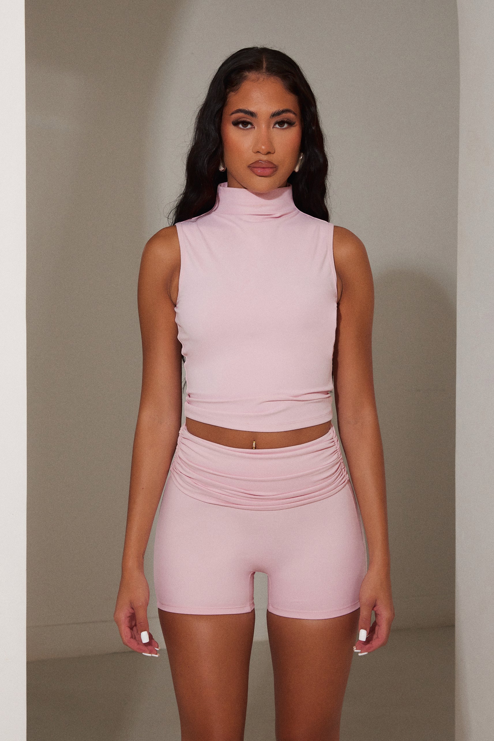 The Sculpt High Neck Top in Baby Pink
