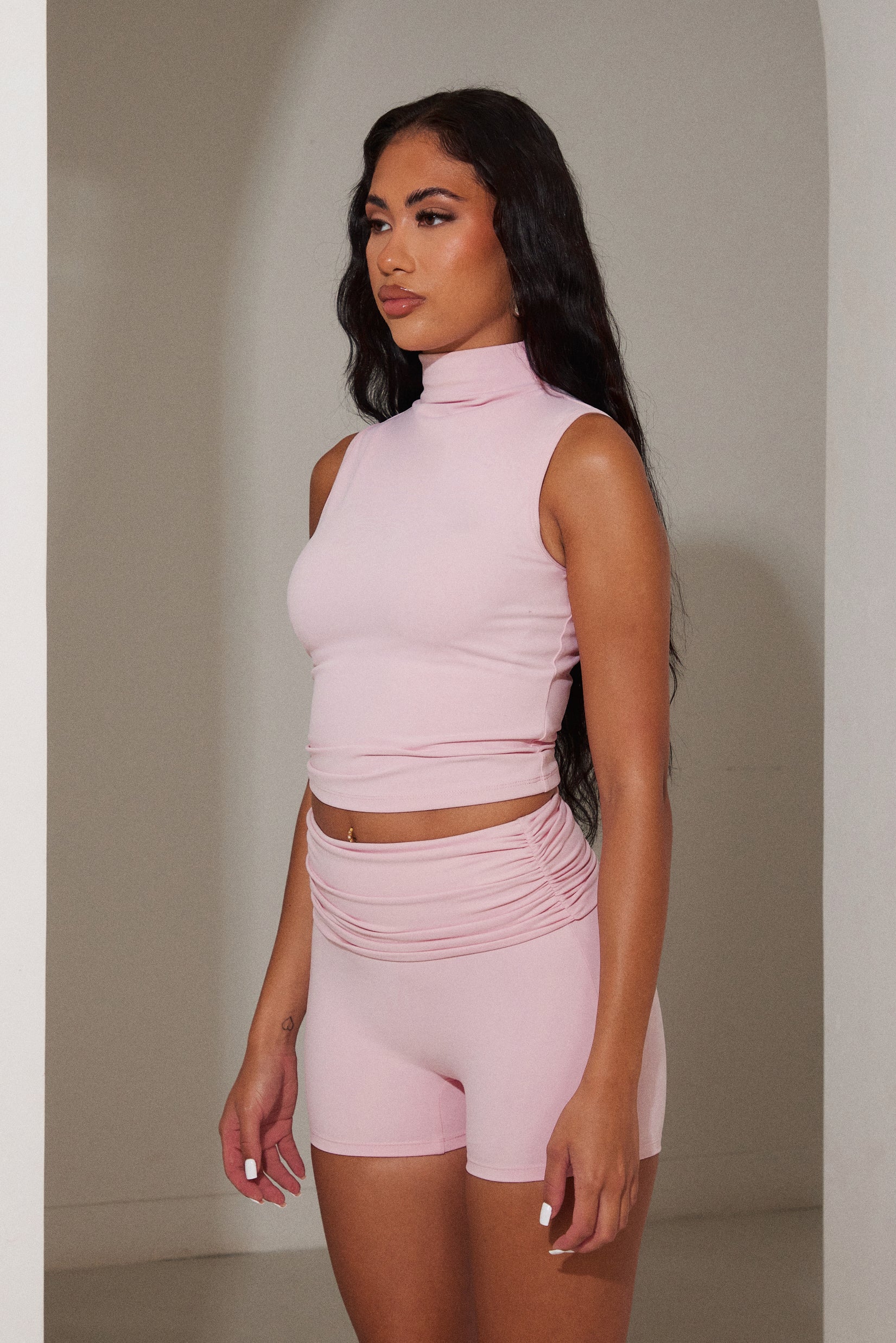 The Sculpt High Neck Top in Baby Pink - Image 2