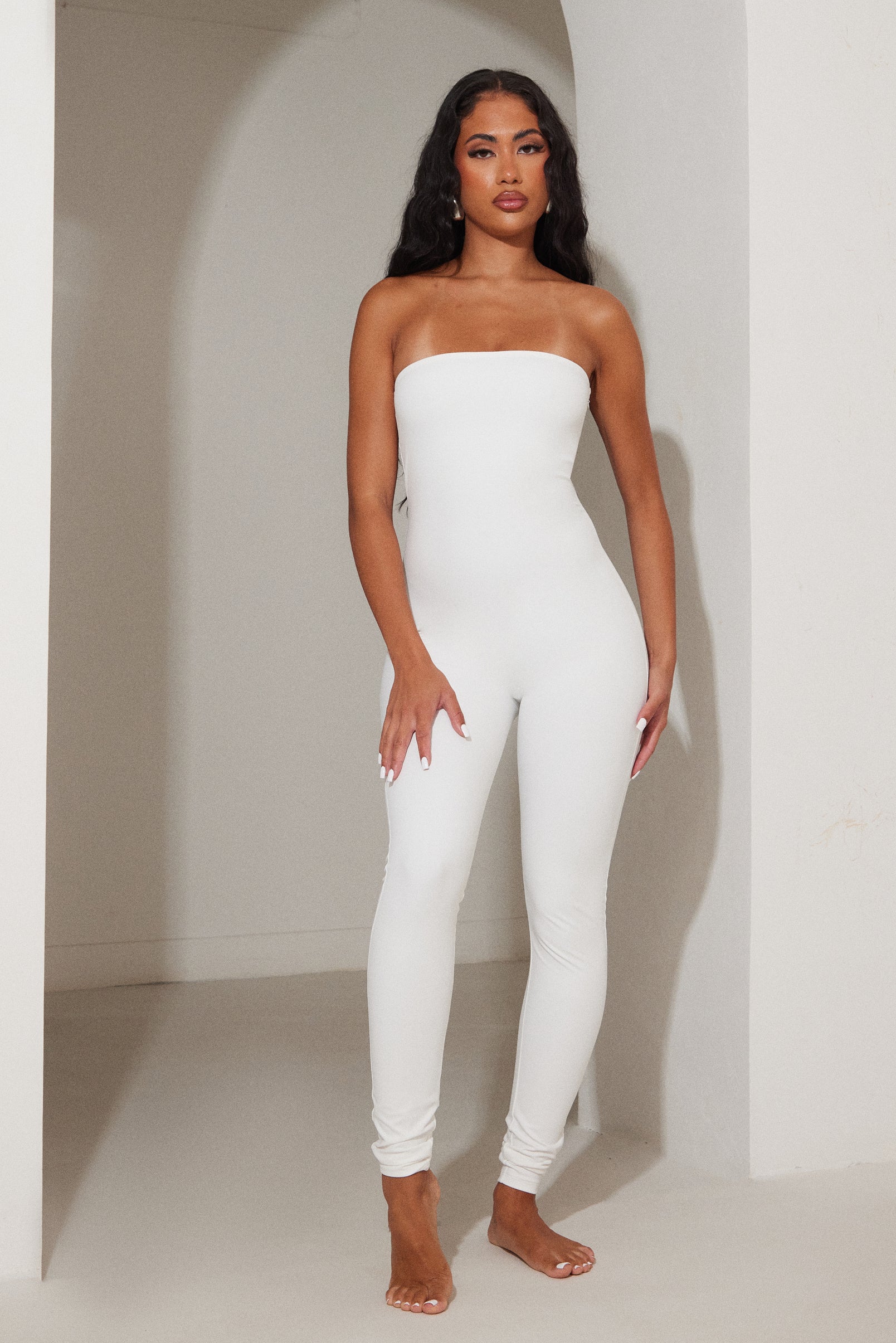 The Sculpt Long Unitard in White - Image 11