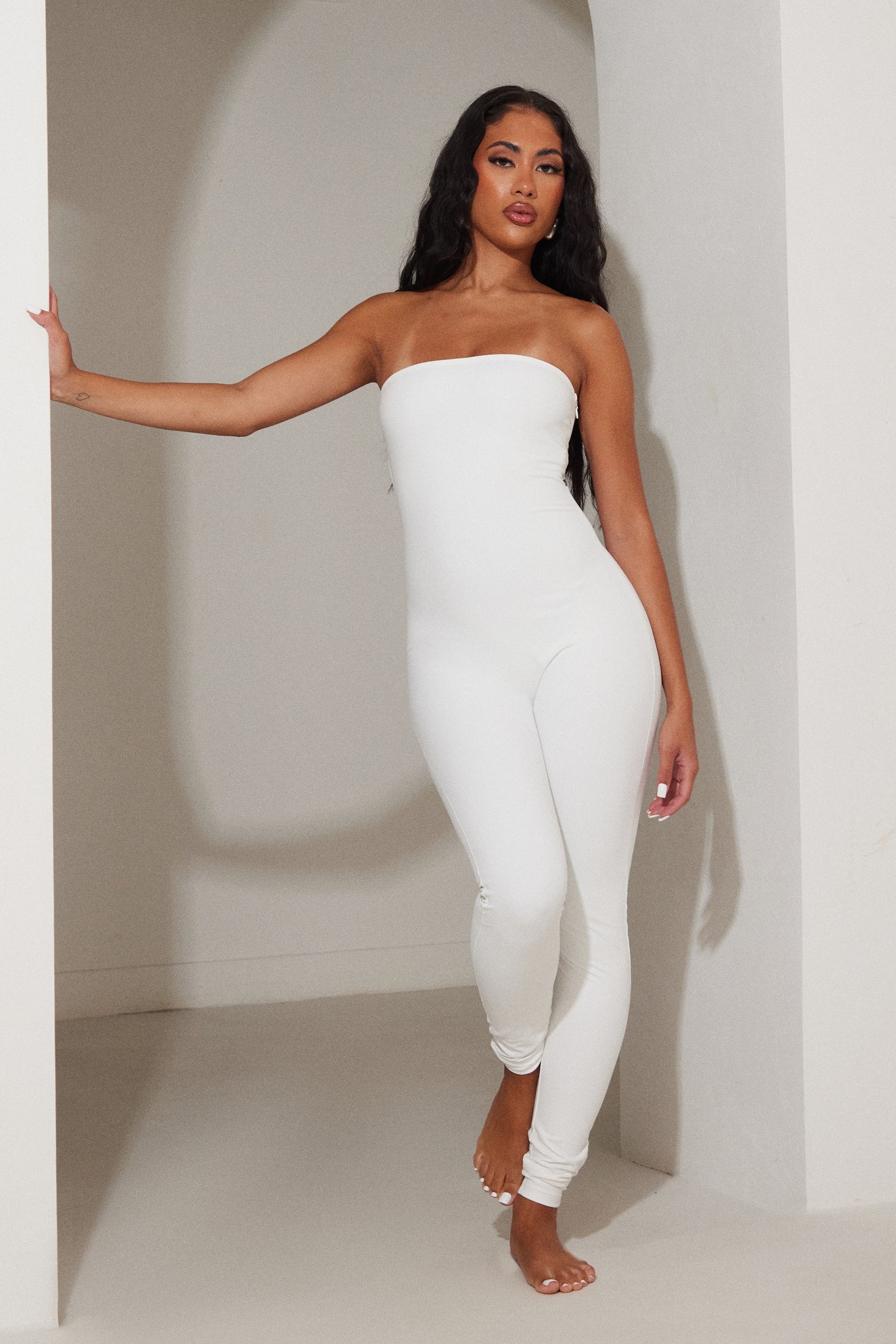 The Sculpt Long Unitard in White - Image 12