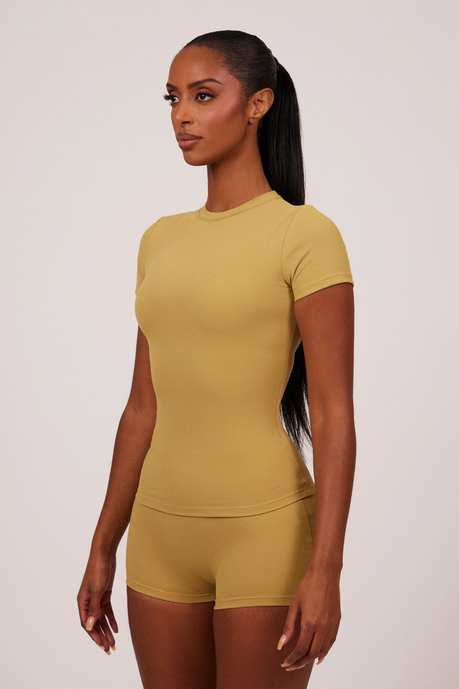 The Sculpt Short Sleeve Tee in Khaki - Image 2