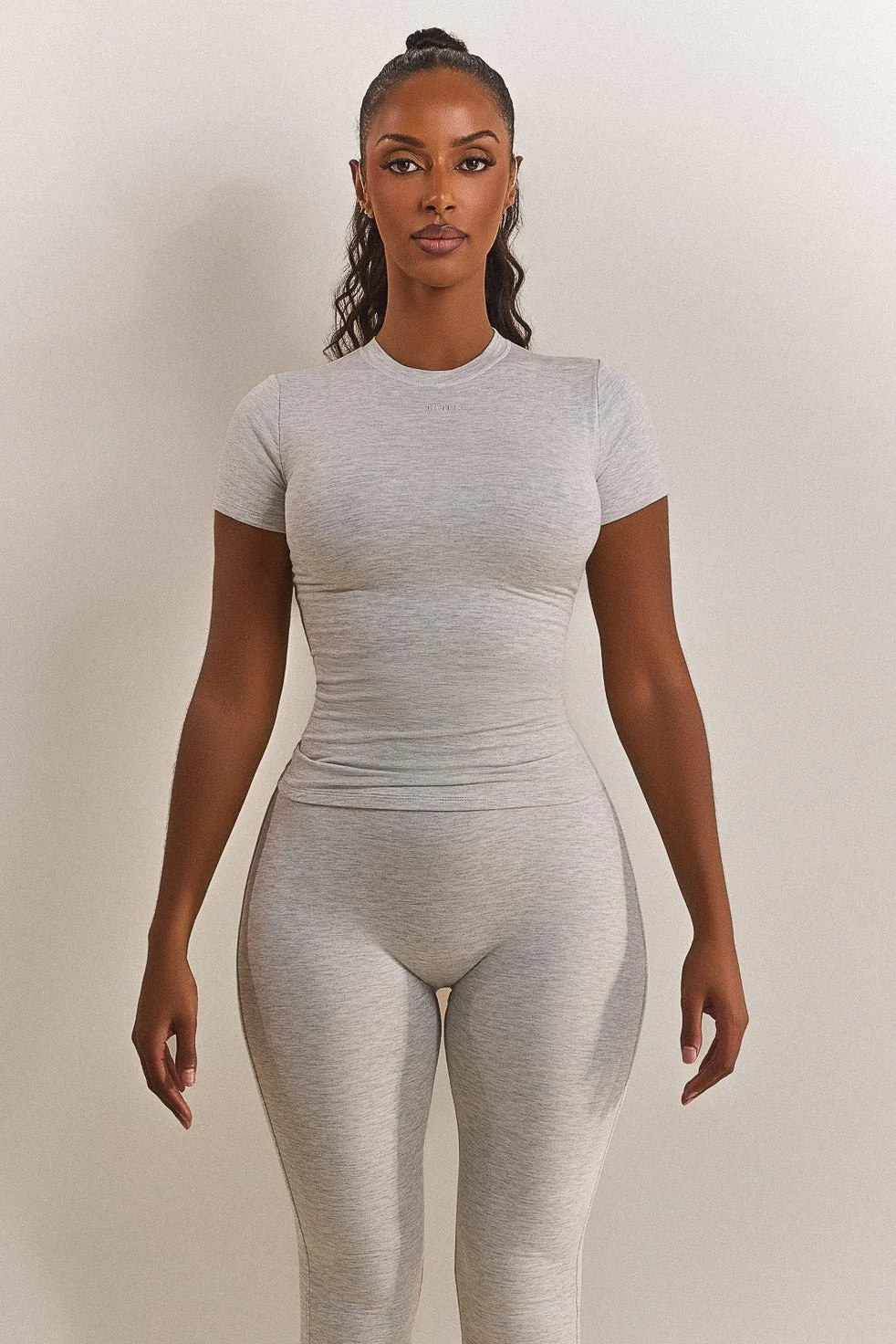 The Short Sleeve Cotton Top in Grey Marl