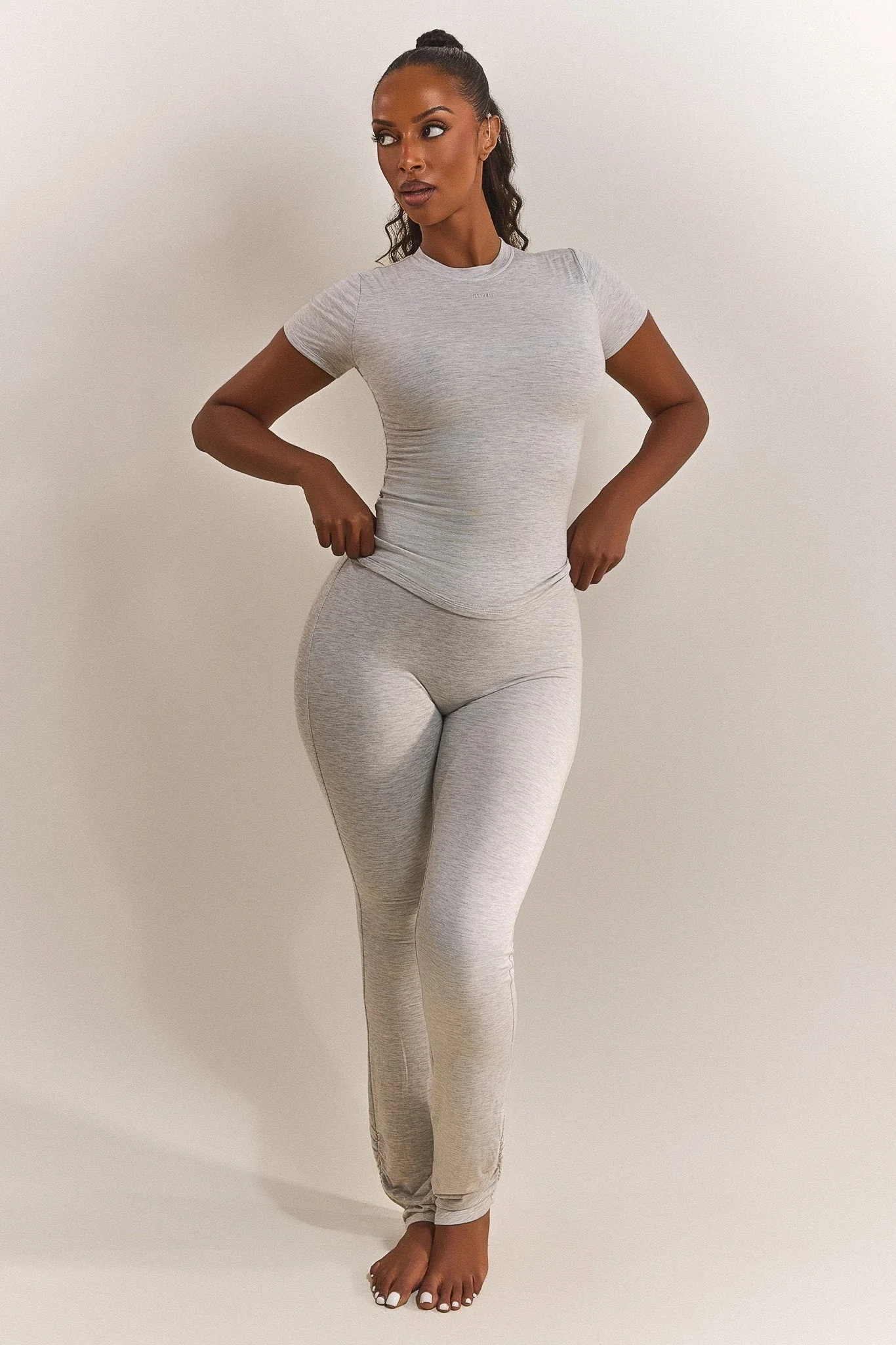 The Short Sleeve Cotton Top in Grey Marl - Image 5