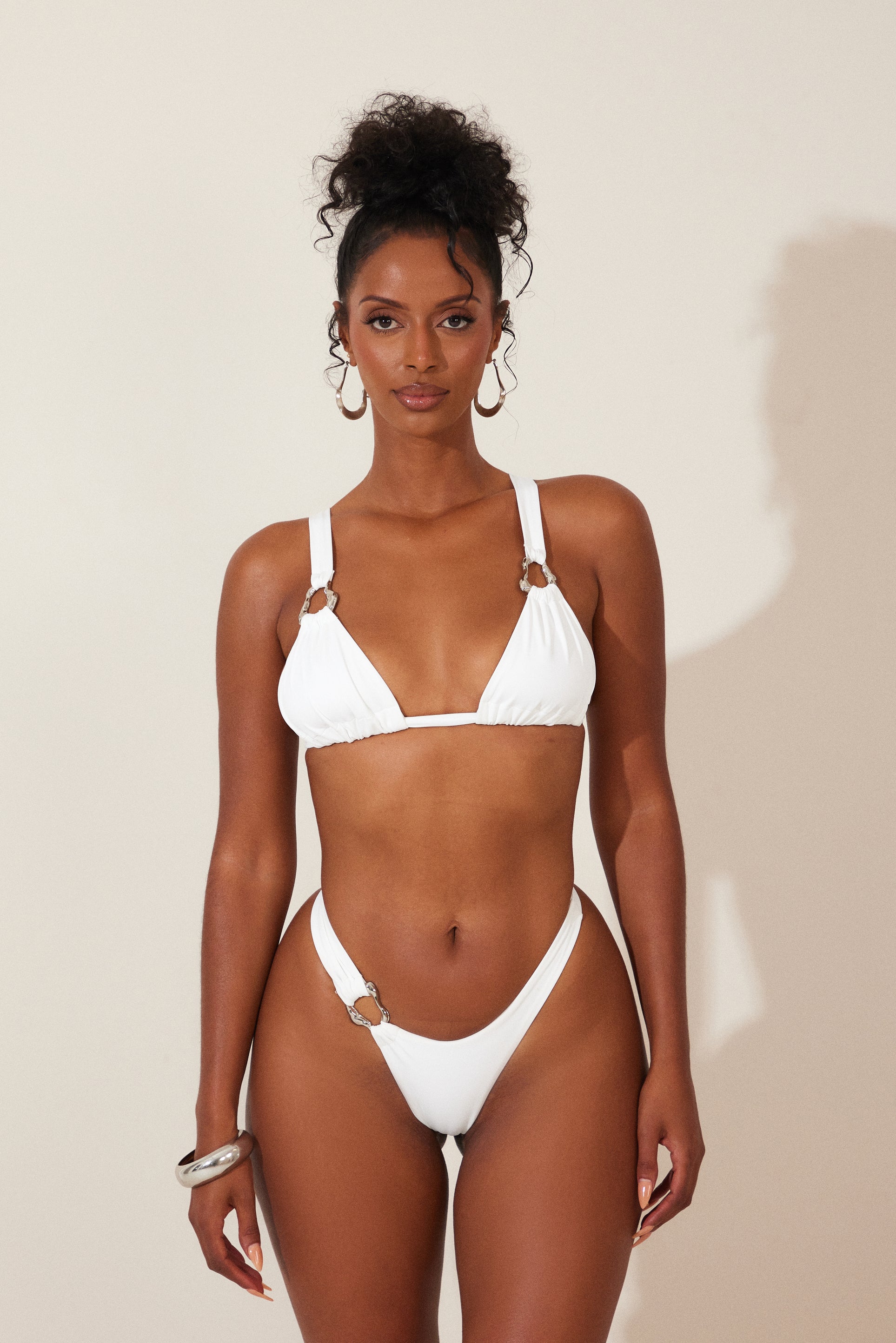 The Silver Detail Ruched Bikini in White - Image 2