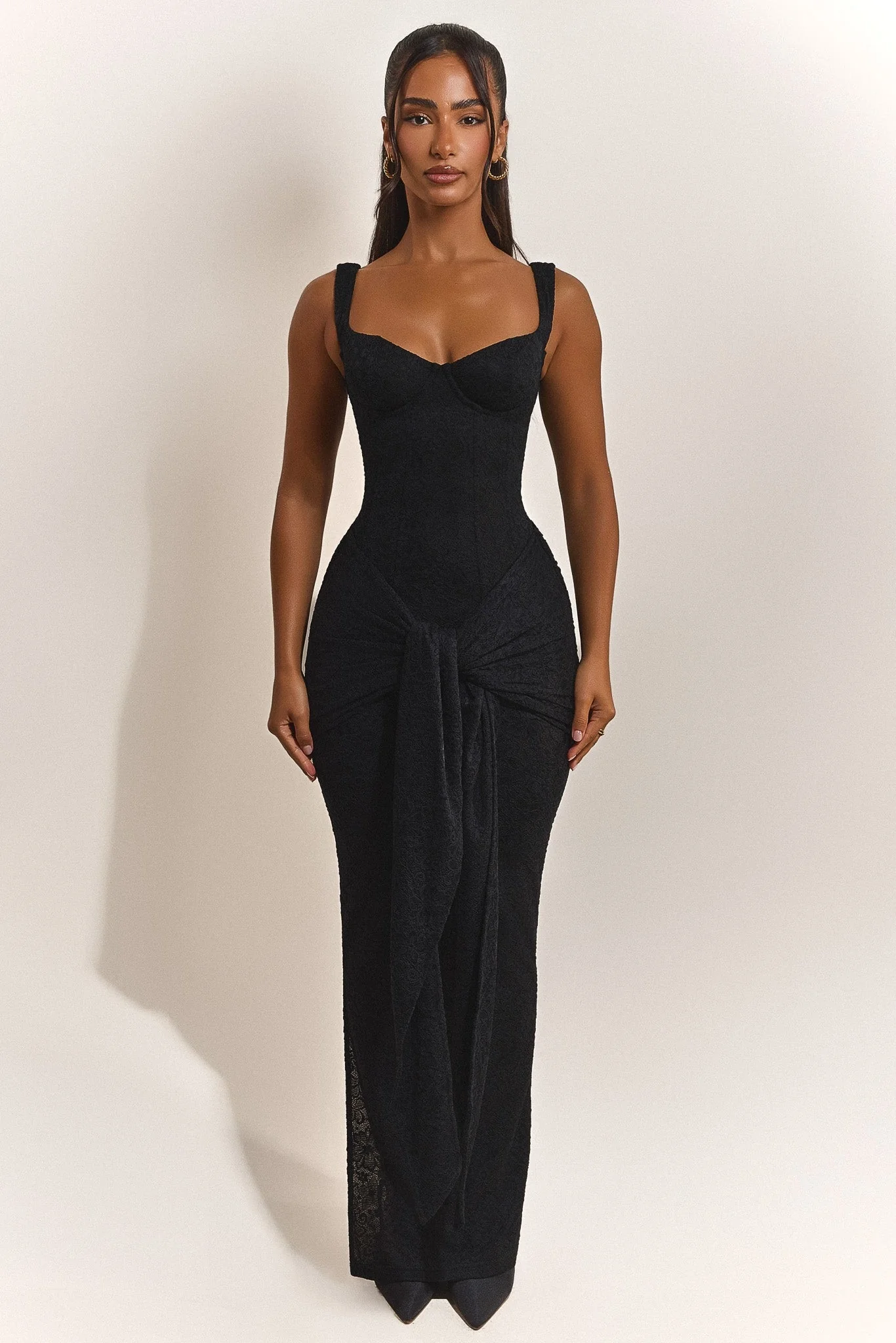The Tie Front Maxi Dress in Black - Image 6