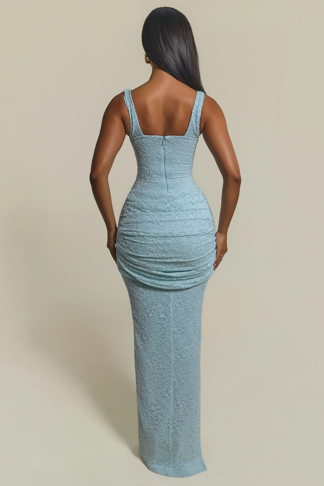 The Lace Tie Front Maxi Dress in Light Blue - Image 2