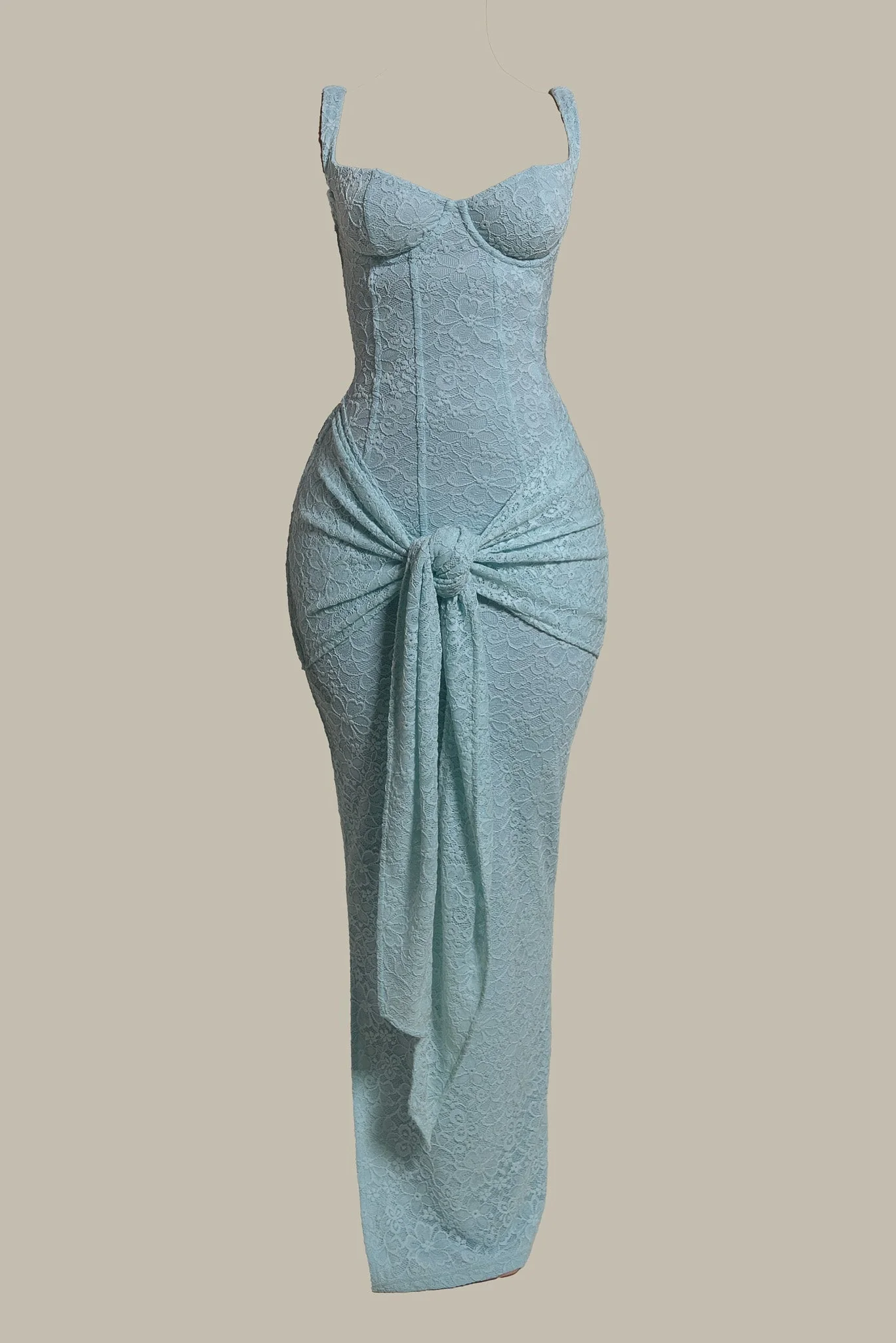 The Lace Tie Front Maxi Dress in Light Blue - Image 5