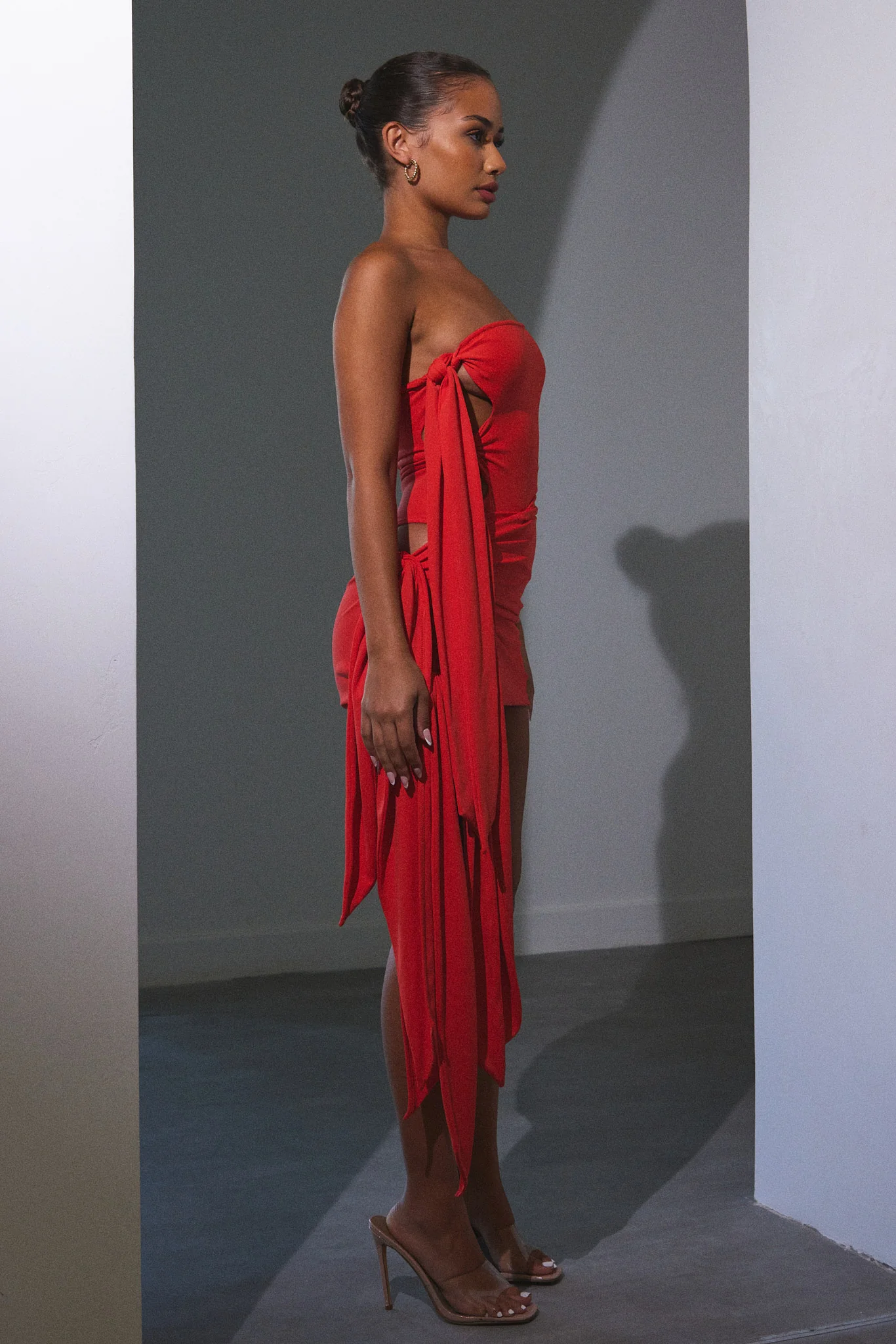 The Tie Skirt Bandeau Set in Orange - Image 3