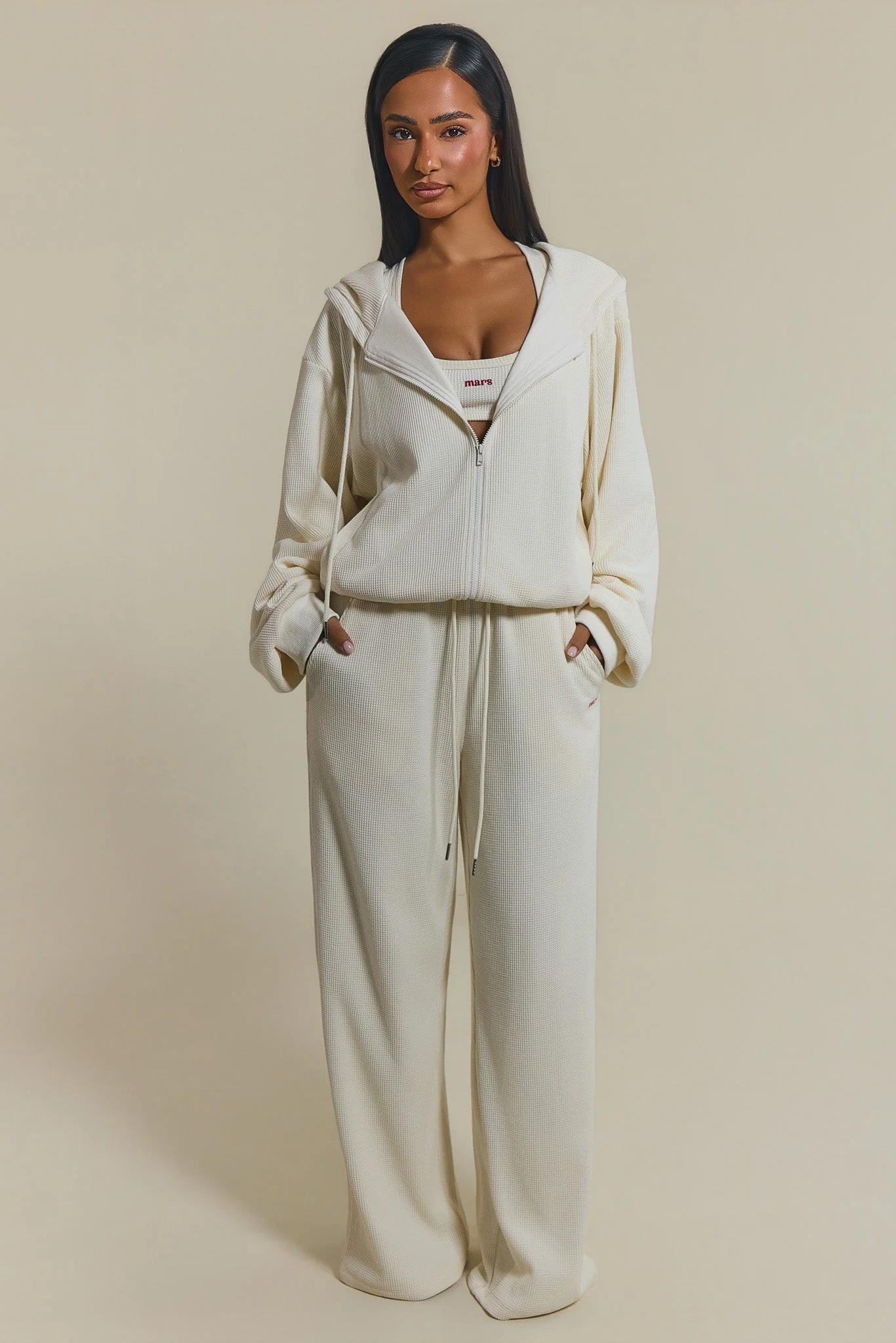 The Waffle Oversized Embroidered Jacket in Cream