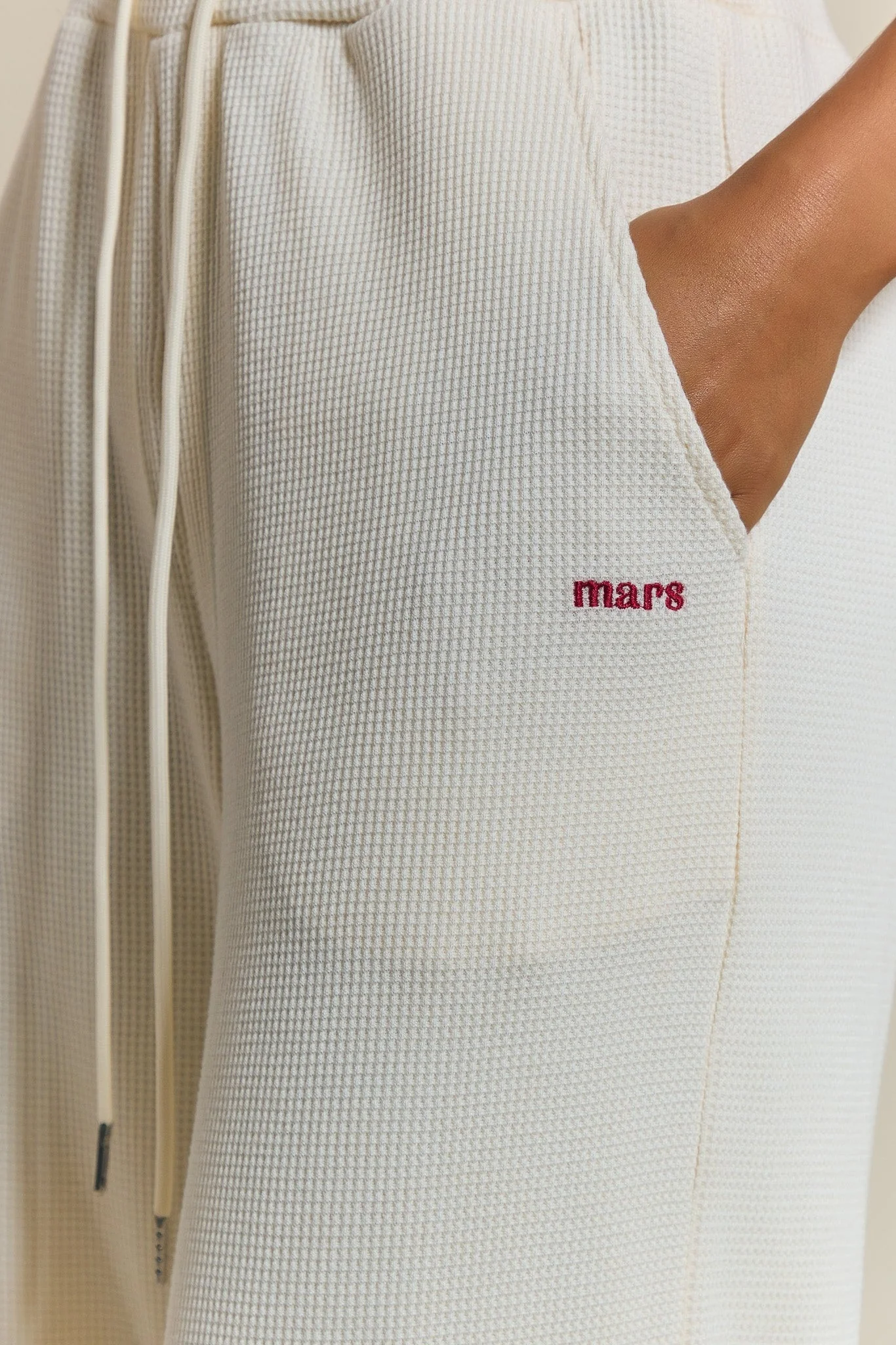 The Waffle Oversized Wide Leg Joggers in Cream - Image 5