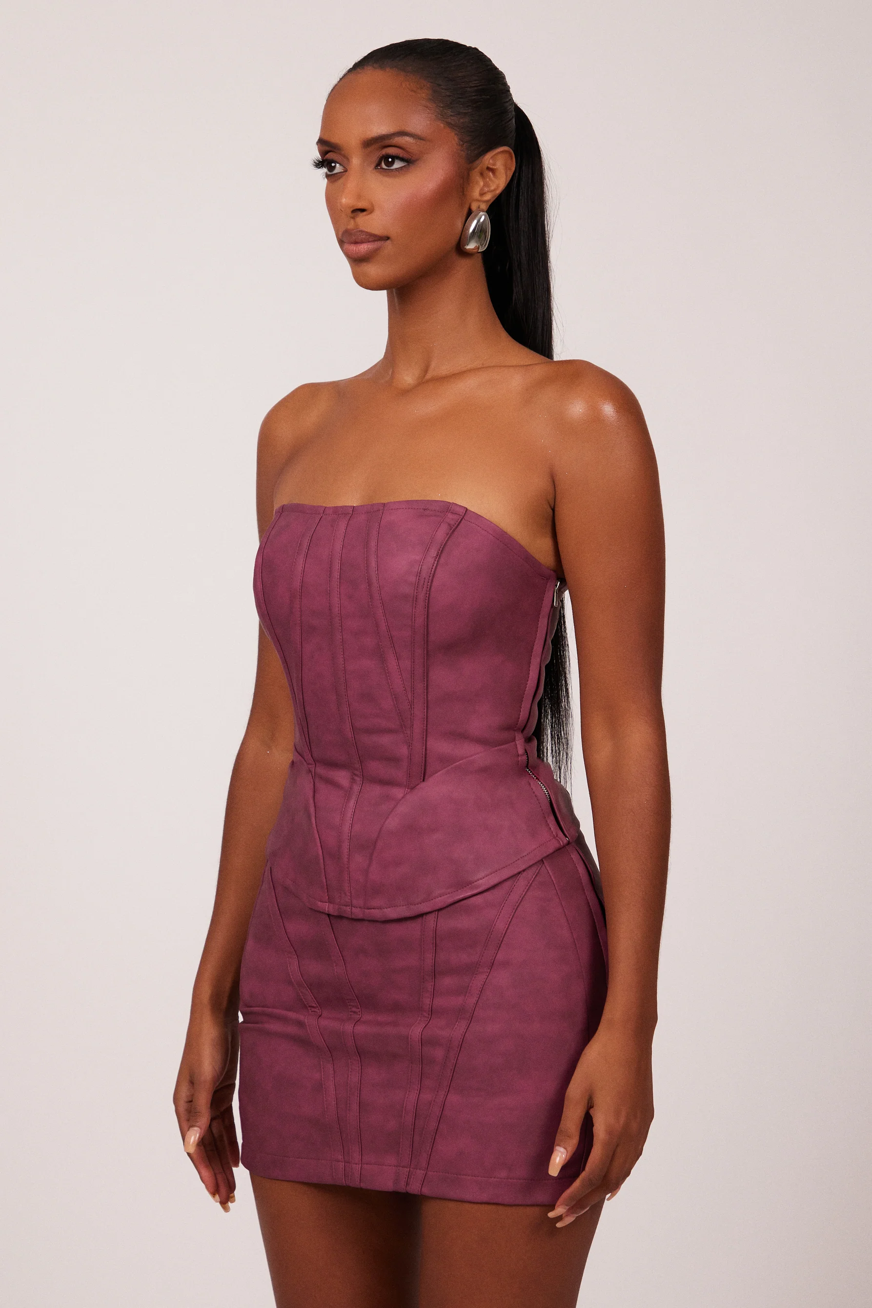 The Leather Panel Corset in Washed Purple - Image 3