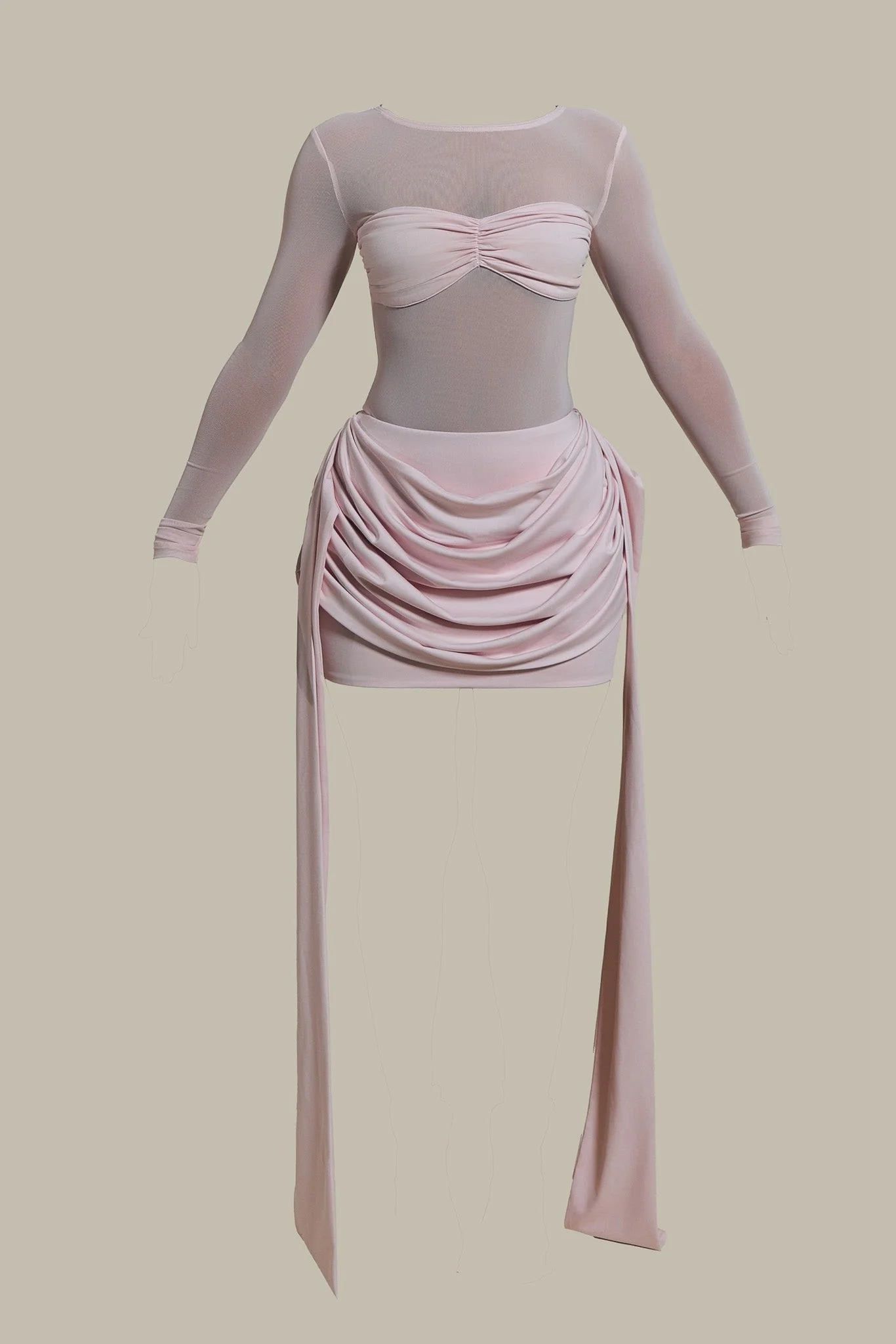 The Yara Long Sleeve Mesh Bodysuit in Baby Pink - Image 6