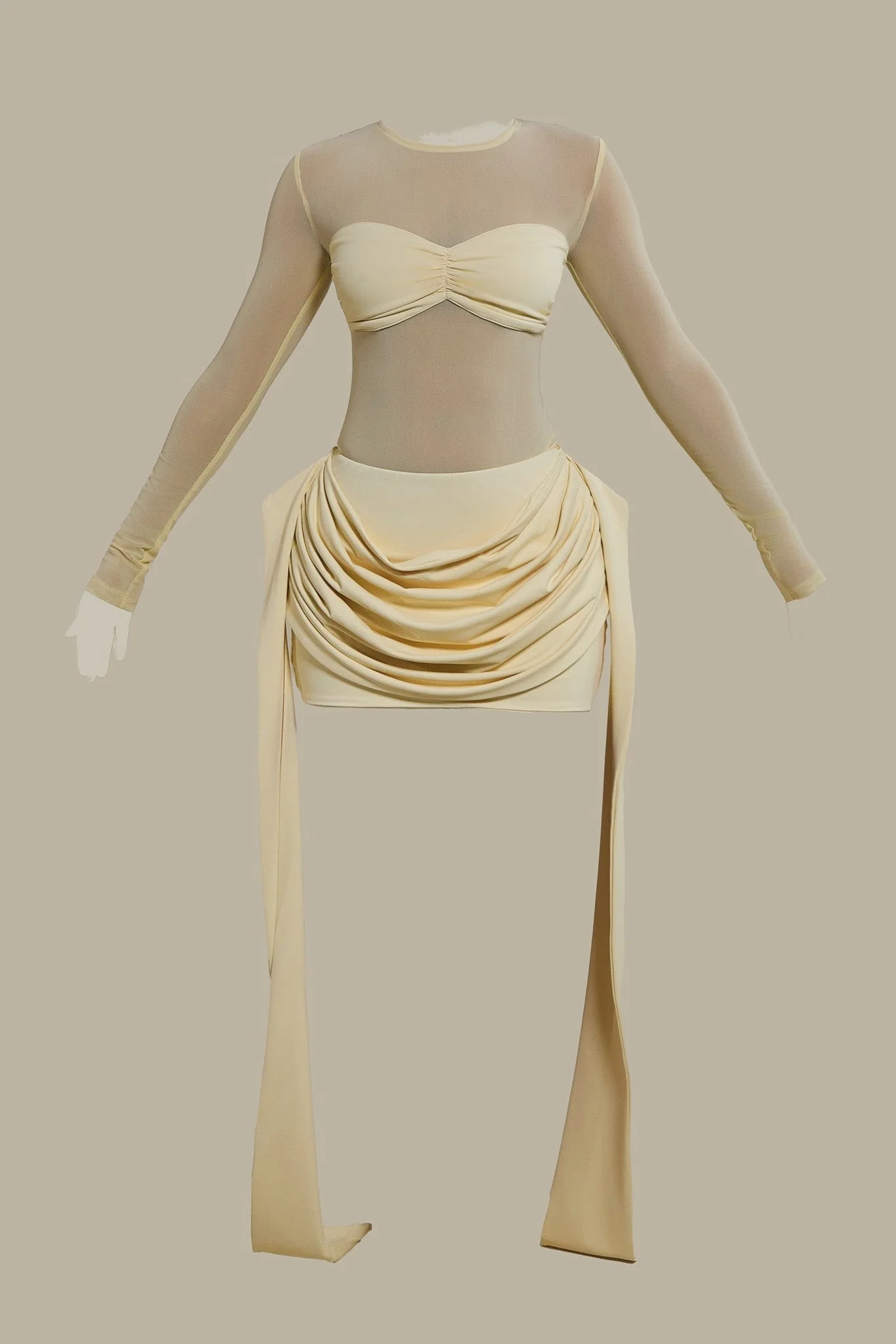 The Yara Long Sleeve Mesh Bodysuit in Butter Yellow - Image 6