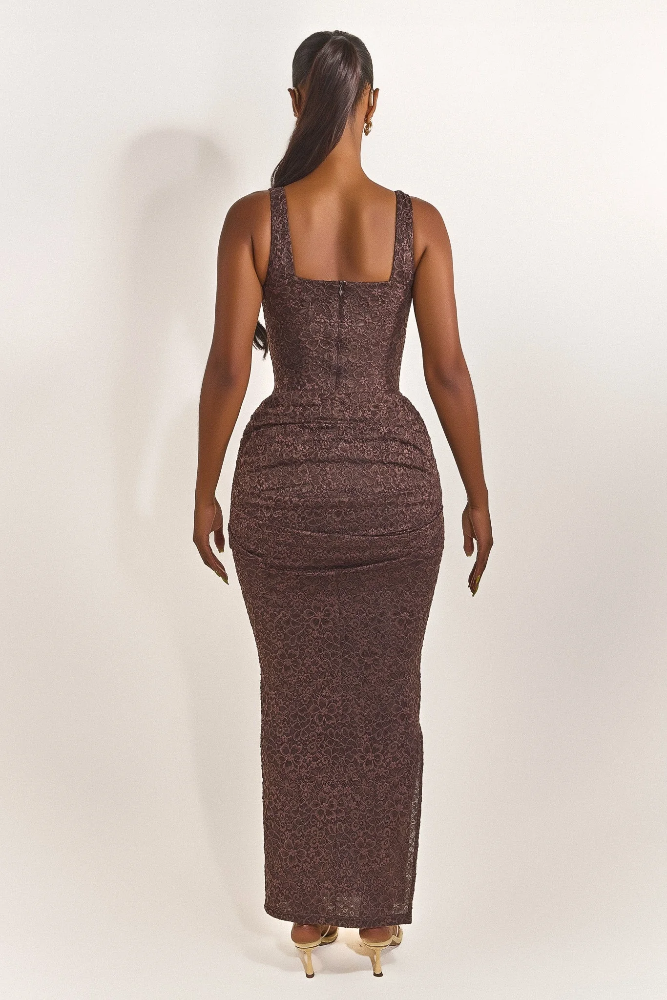 The Tie Front Maxi Dress in Brown - Image 3