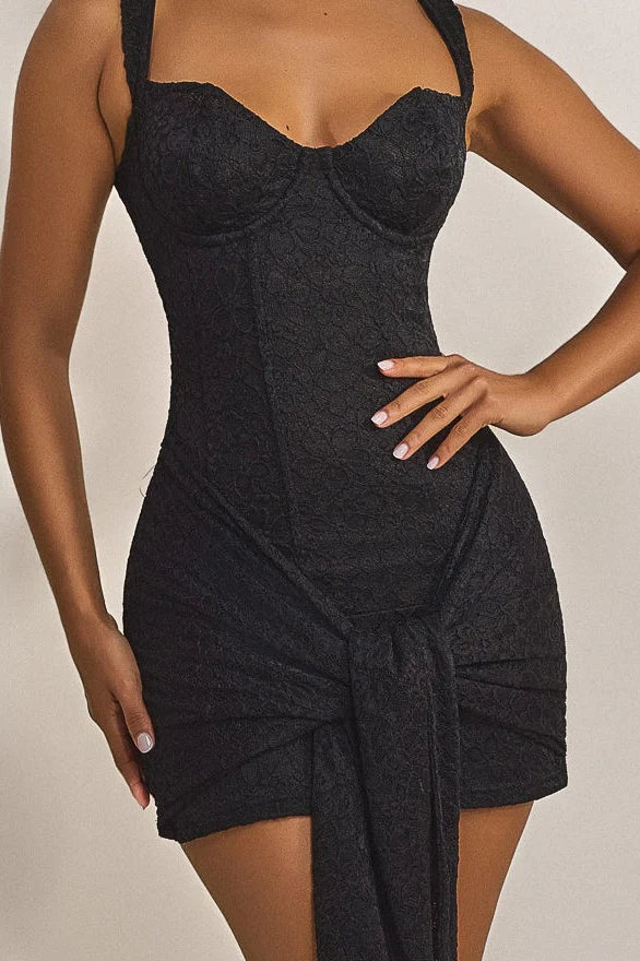 Tie Front Lace Mini in Black - Image 8