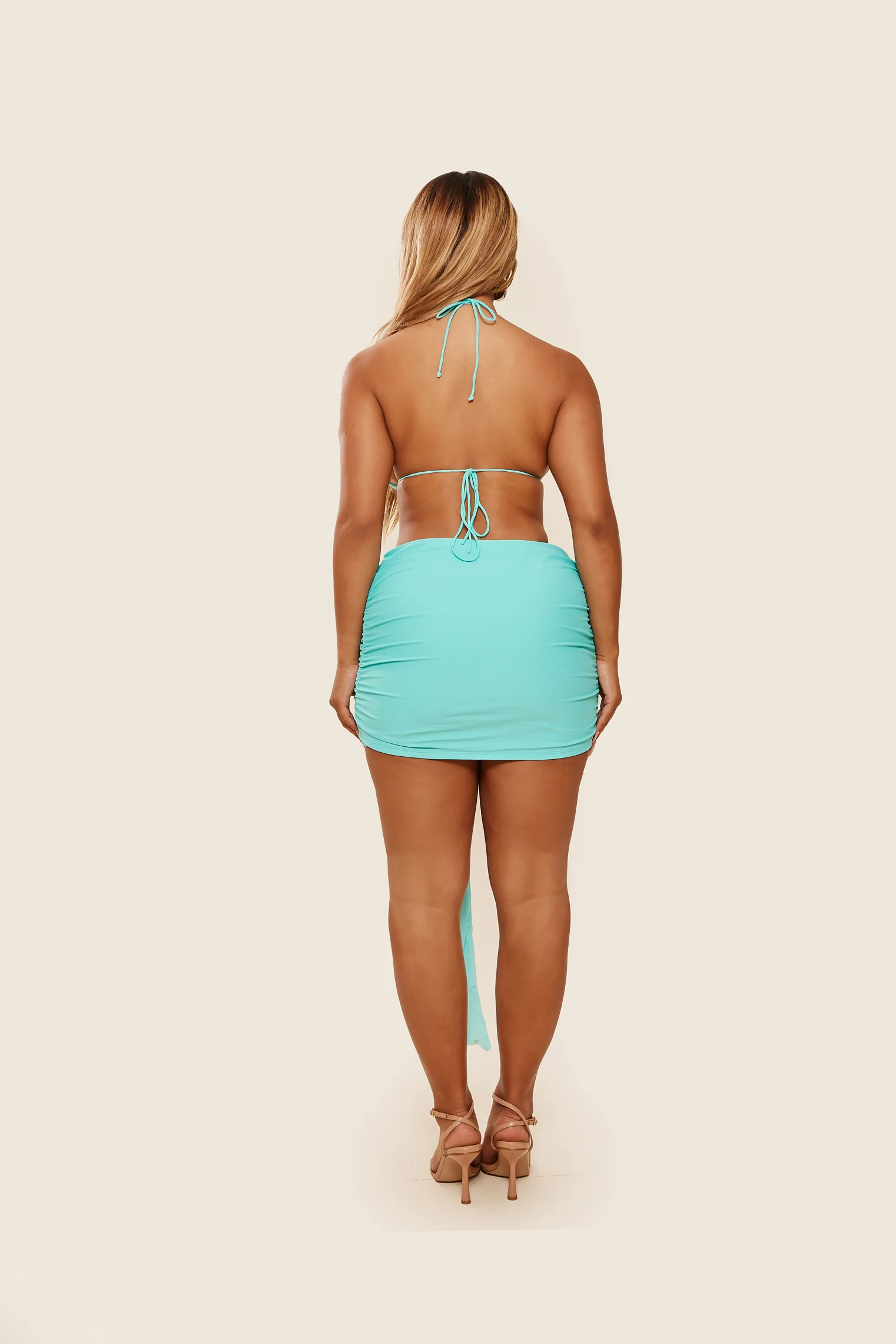 Tie Up Mini Skirt in Aqua Blue - Image 4